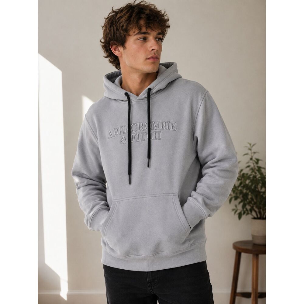 Abercrombie & Fitch Men’s Embroidered Logo Hoodie Gray Blue Size XXL